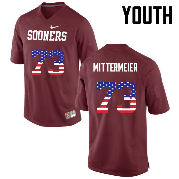 Youth Oklahoma Sooners #73 Quinn Mittermeier College Football USA Flag Fashion Jerseys-Crimson